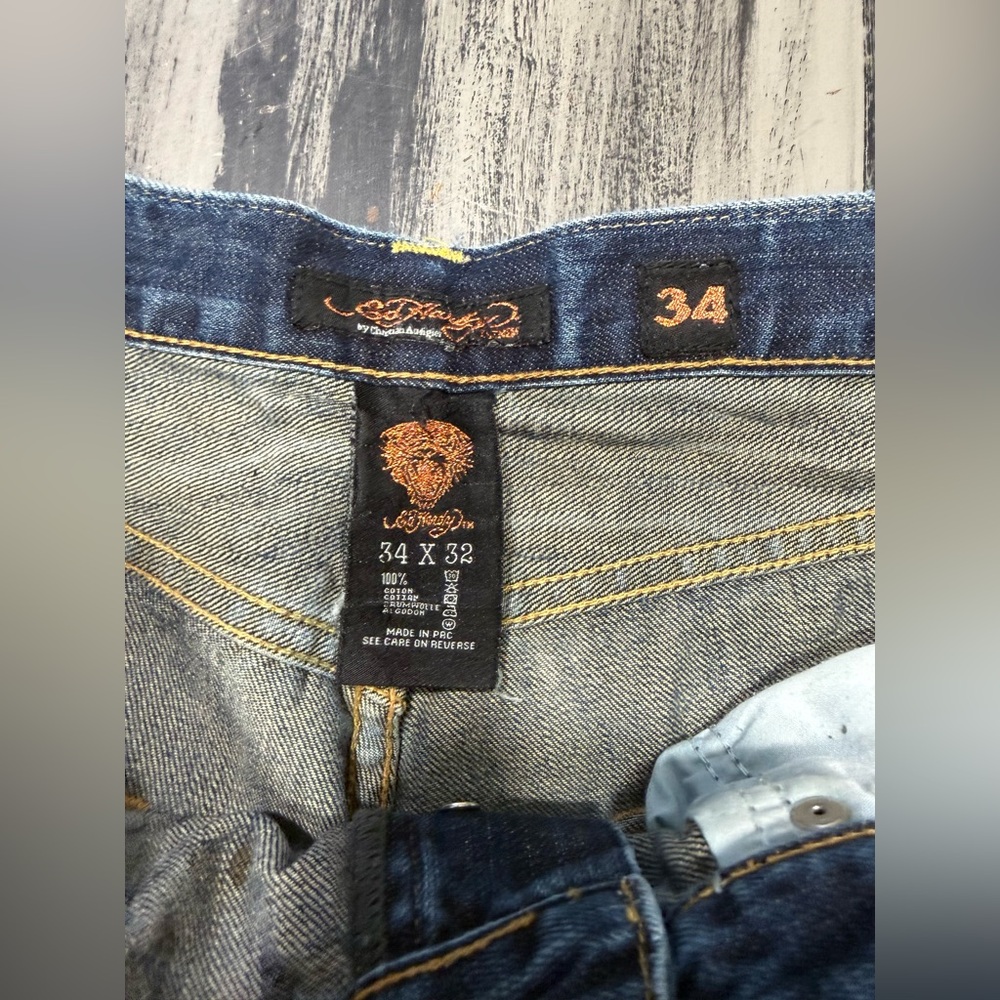Ed Hardy Men’s Distressed Blue Denim Jeans Y2K new without tags - Picture 2 of 14